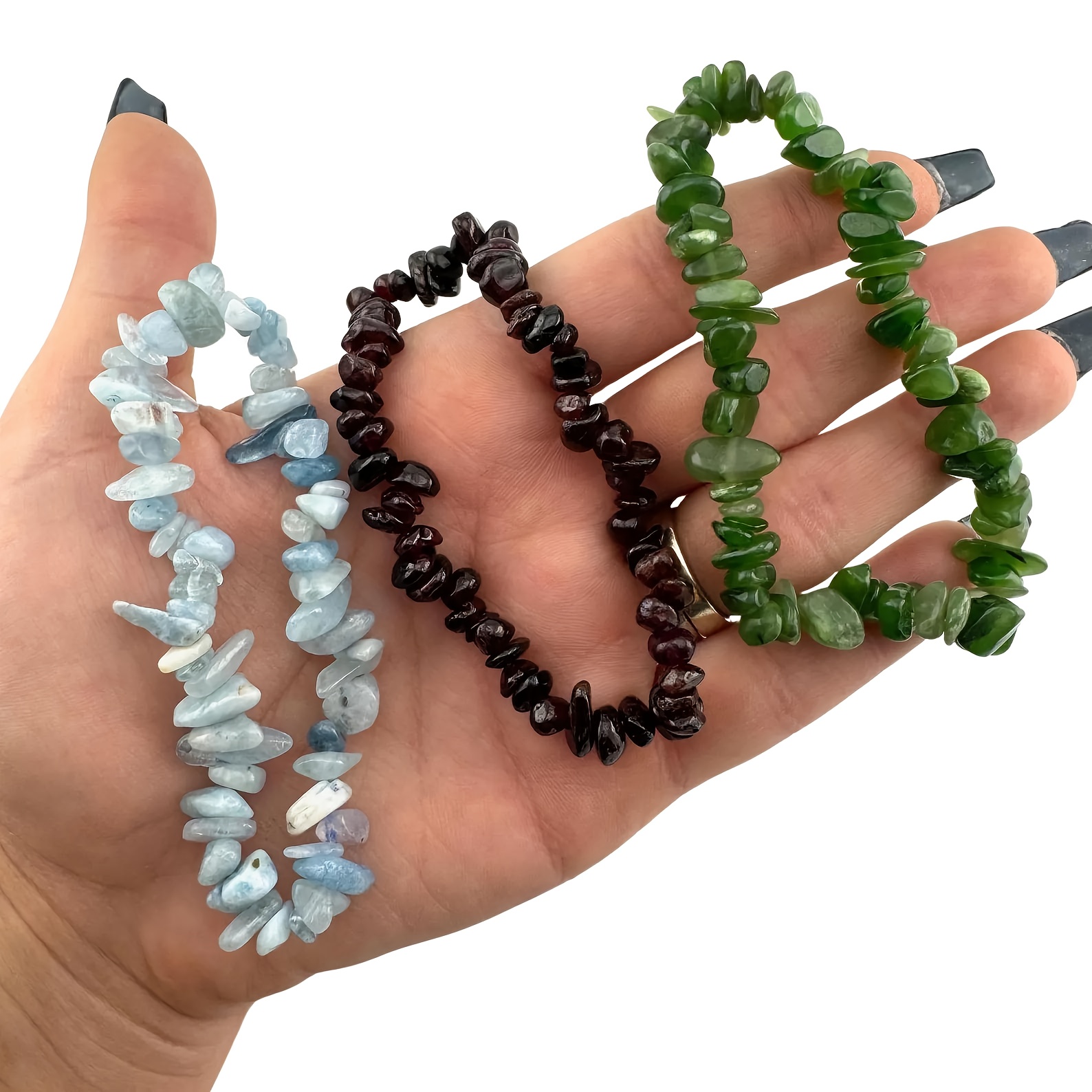 5pc Natural Crystal Stone Chip Bracelets Set